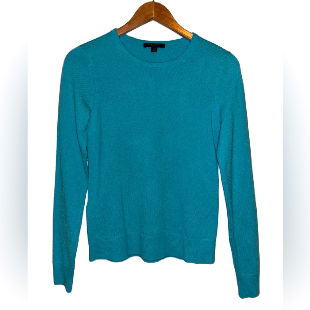 Ann Taylor 100% Cashmere Aqua Crewneck Sweater Size XS